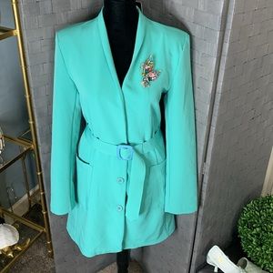 Boohoo Woven Collarless Belted Blazer Dress